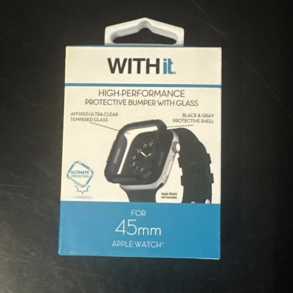 NEW WITHit Dual Layer Full Protection Cover Bumper w/ Glass for 45MM Apple Watch